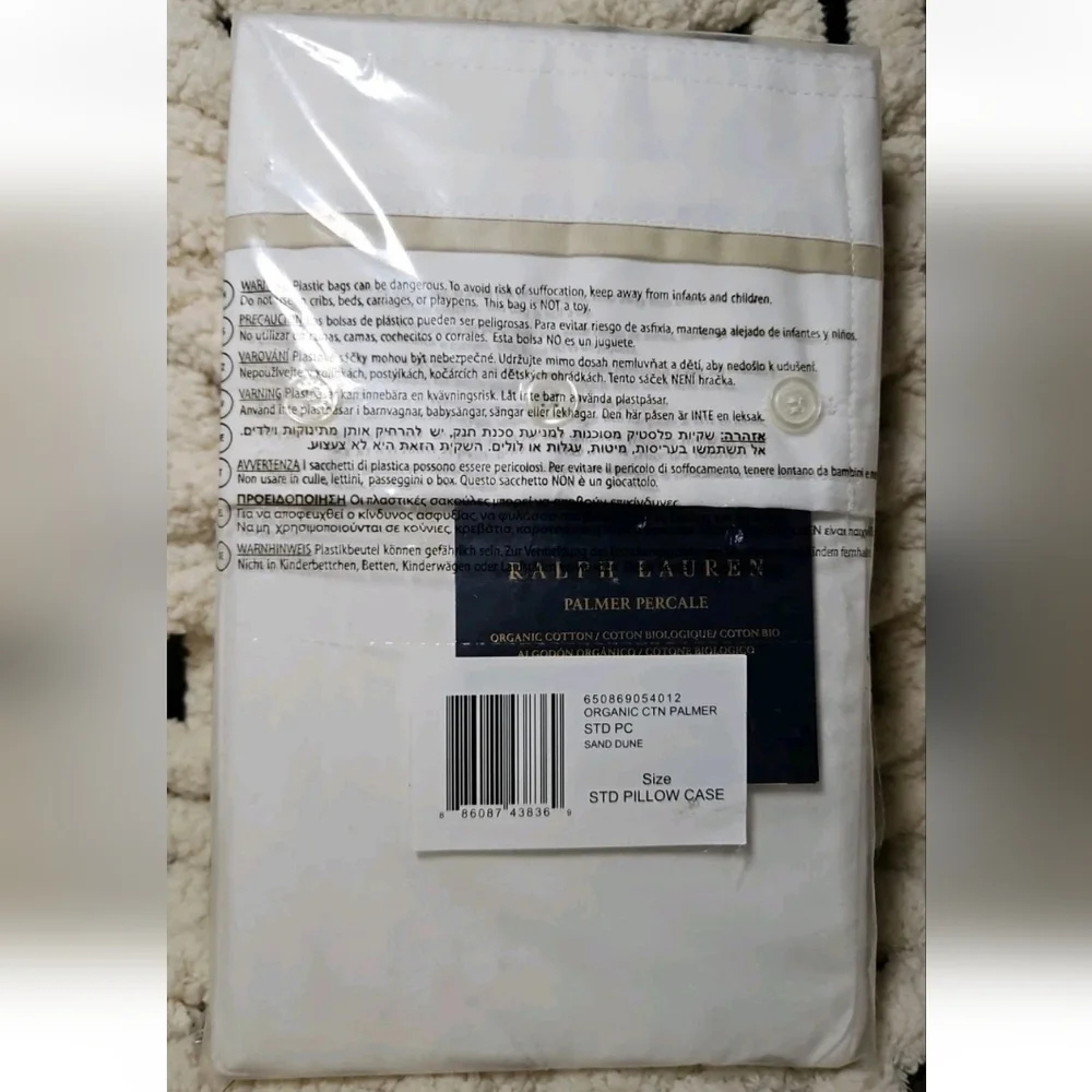 Ralph Lauren Palmer Organic Cotton Percale 2 Standard Pillowcases Sand Dune New